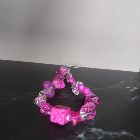 Hot Pink Party Charm Phone Strap – Dice, Hearts & Star Beads Galore! - Picture 5 of 7